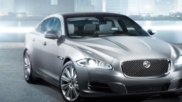 Jaguar XJ Front Pose N HeadLights On In Grey